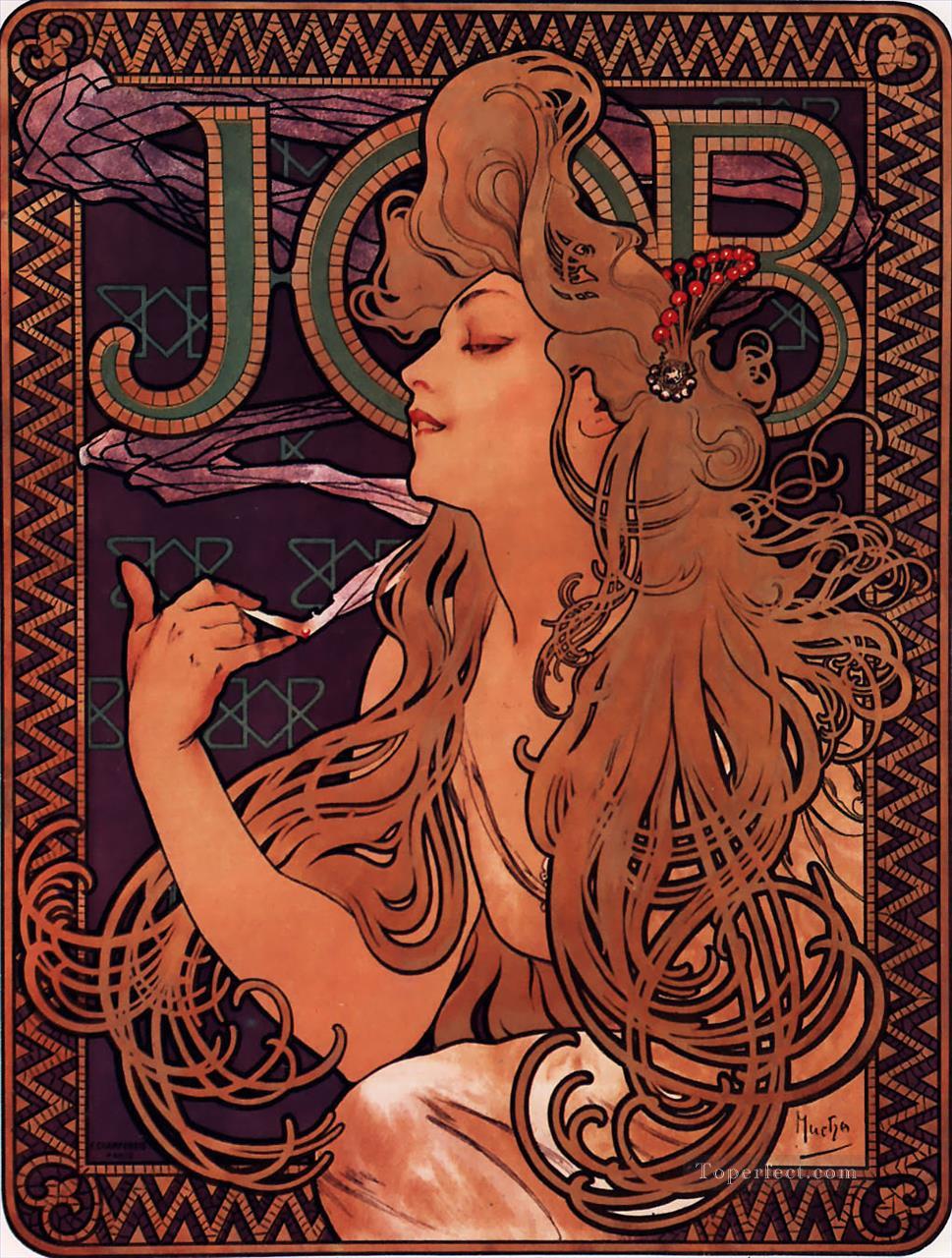 JOB 1896 チェコのアールヌーボー独特のアルフォンス・ミュシャ油絵